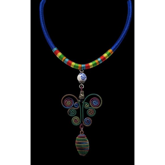 Rainbow Fairycore Wire And Thread Statement Pendant Necklace - Picture 2 of 6